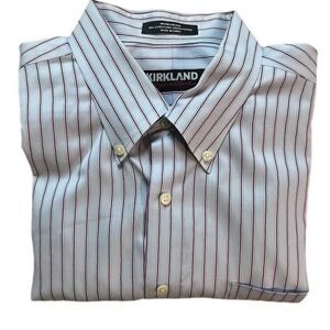 Classic Men's Collared‎ Dress Shirt- Non Iron 18/36 Blue/Maroon Business Office